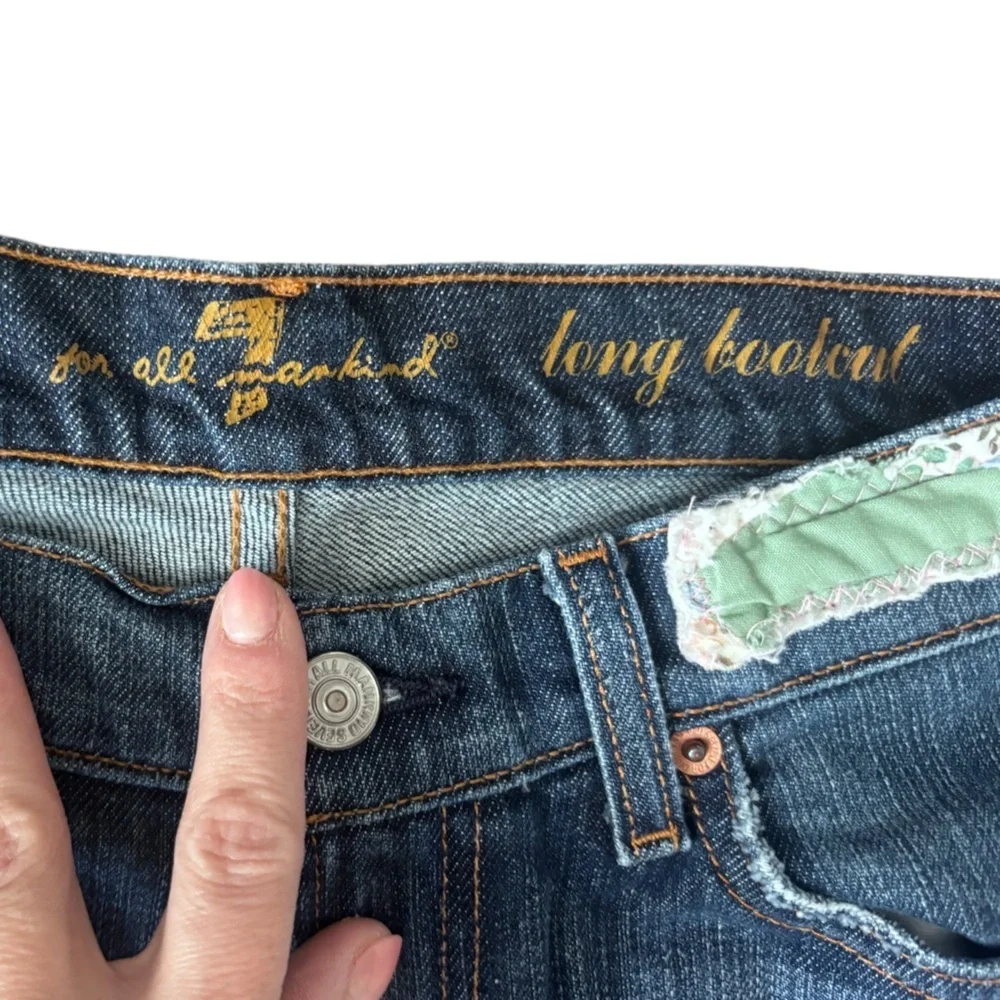 Y2K Boho Grunge Upcycled Patchwork Cut Off Jean Shorts – Medium Wash – 28